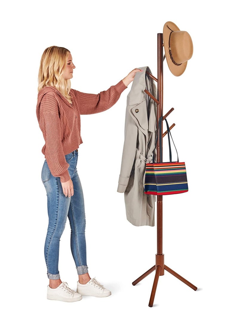 MileMelo Vintage Coat Rack Freestanding Wooden 8 Hanger Clothing Rack,Standing Hat Rack Coat Hanger For Entryway 168*46cm (Tectorial Membrane)  - Image 4