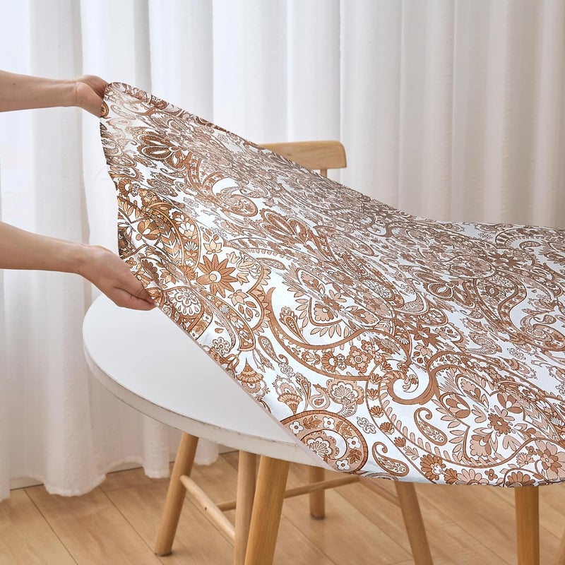 LIBERECOO Luxury Paisley Round Vinyl Tablecloth with Flannel Backing - Waterproof, Oilproof, Wipeable Dining Table Cover for Indoor/Outdoor Use - Image 2