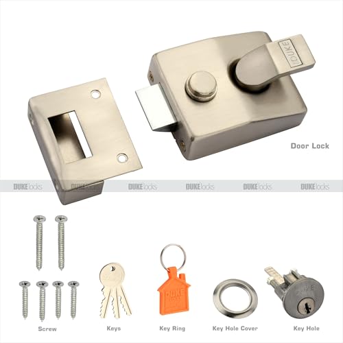 Duke Night Latch Door Lock, Satin Nickel Finish, Weather-Proof with Keys and Installation Hardware | Night Latch | Door Width 25mm-45mm| NL-ss - Image 3