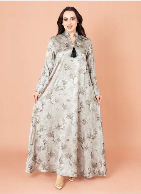 Crystal Leaves Pattern Jalabiya Grey