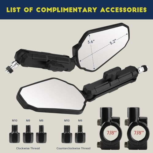SHEJISI Adventure Bike Mirrors, Motorcycle Mirror Fits RAM B Balls and 7/8"Handlebar M10 M8,Compatible with KTM 1290 Super Adventure,Honda Africa Twin,kawasaki KLR, Yamaha XT,Suzuki DR,BMW GS,ADV,ATV - Image 3