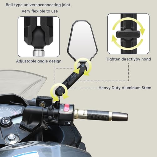 SHEJISI Adventure Bike Mirrors, Motorcycle Mirror Fits RAM B Balls and 7/8"Handlebar M10 M8,Compatible with KTM 1290 Super Adventure,Honda Africa Twin,kawasaki KLR, Yamaha XT,Suzuki DR,BMW GS,ADV,ATV - Image 2
