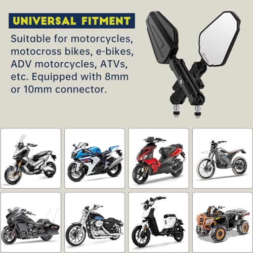 SHEJISI Adventure Bike Mirrors, Motorcycle Mirror Fits RAM B Balls and 7/8"Handlebar M10 M8,Compatible with KTM 1290 Super Adventure,Honda Africa Twin,kawasaki KLR, Yamaha XT,Suzuki DR,BMW GS,ADV,ATV - Image 5