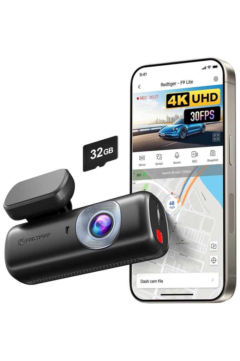 REDTIGER 4K Dash Cam for Cars Front,App Control,ADAS,32GB Memory Card Included,Built-in WiFi GPS,Mini Dash Cam with G Sensor,Night Vision,24H Parking Mode,Loop Recording,F9 Lite - Image 1