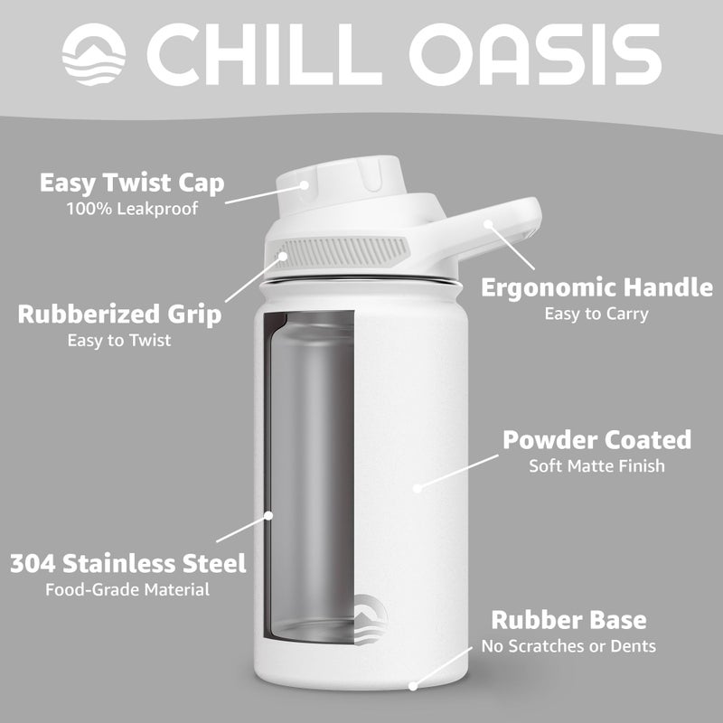 Chill Oasis Water Bottle | Compatible With Popular Flavor Cartridges | BPA Free, Leak Proof, Double-Walled Vacuum Insulated Stainless Steel, and Dishwasher Safe | Cold for 24 Hours (White, 12oz) - Image 3