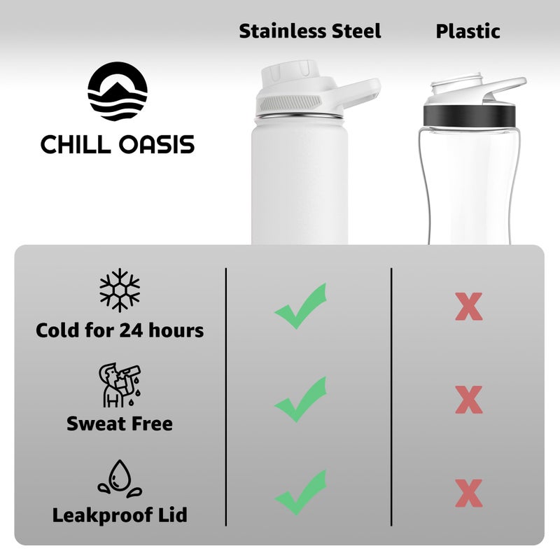 Chill Oasis Water Bottle | Compatible With Popular Flavor Cartridges | BPA Free, Leak Proof, Double-Walled Vacuum Insulated Stainless Steel, and Dishwasher Safe | Cold for 24 Hours (White, 12oz) - Image 4