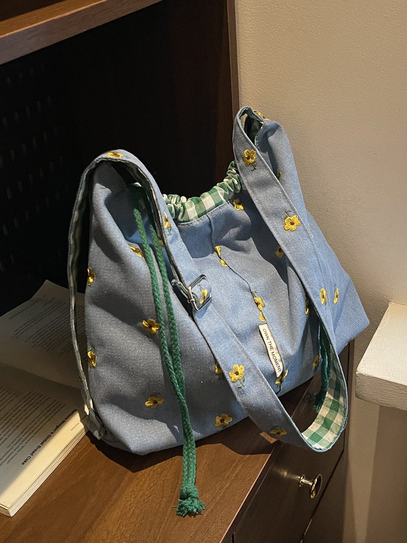 Casual Large Capacity Denim Bag Women'S Lightweight Easiest For Match Commuting Shoulder Crossbody Bag Bucket Bag - Image 3