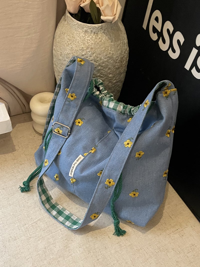 Casual Large Capacity Denim Bag Women'S Lightweight Easiest For Match Commuting Shoulder Crossbody Bag Bucket Bag - Image 2