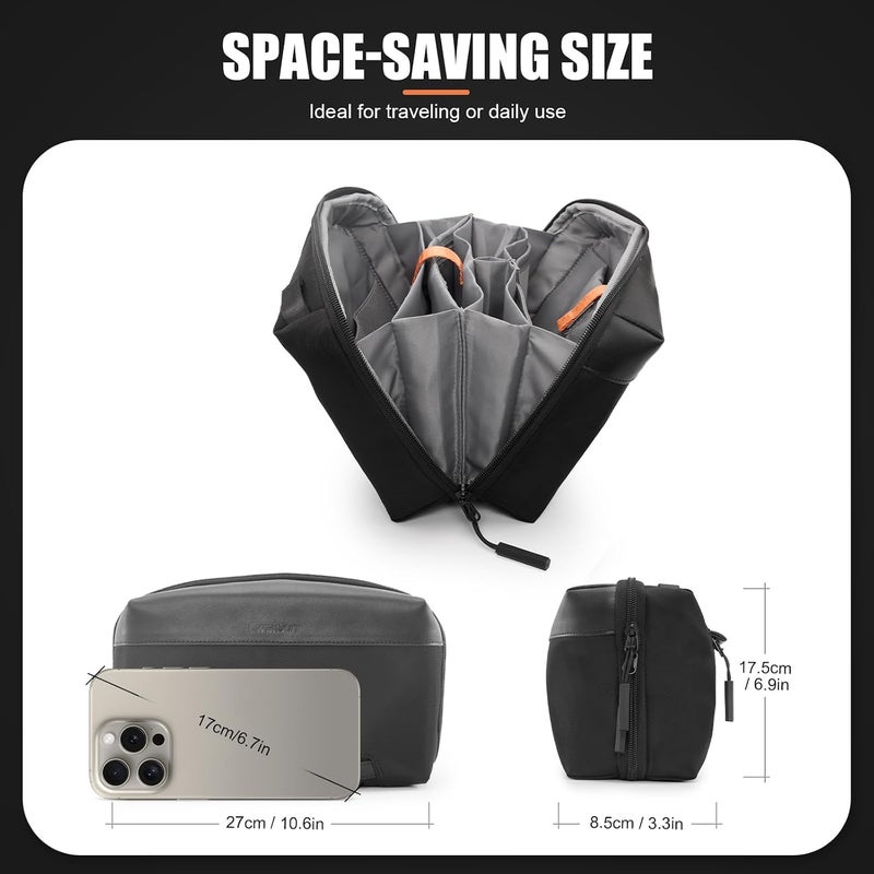Electronic Organizer Tech Pouch, Waterproof Accessory Storage Bag for Chargers, Cables, Hard Drives, Power Bank, SD/TF Cords, with Removable Card Slots for USB Adapters, Memory Cards, Black - Image 4