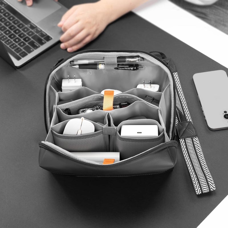 Electronic Organizer Tech Pouch, Waterproof Accessory Storage Bag for Chargers, Cables, Hard Drives, Power Bank, SD/TF Cords, with Removable Card Slots for USB Adapters, Memory Cards, Black - Image 2