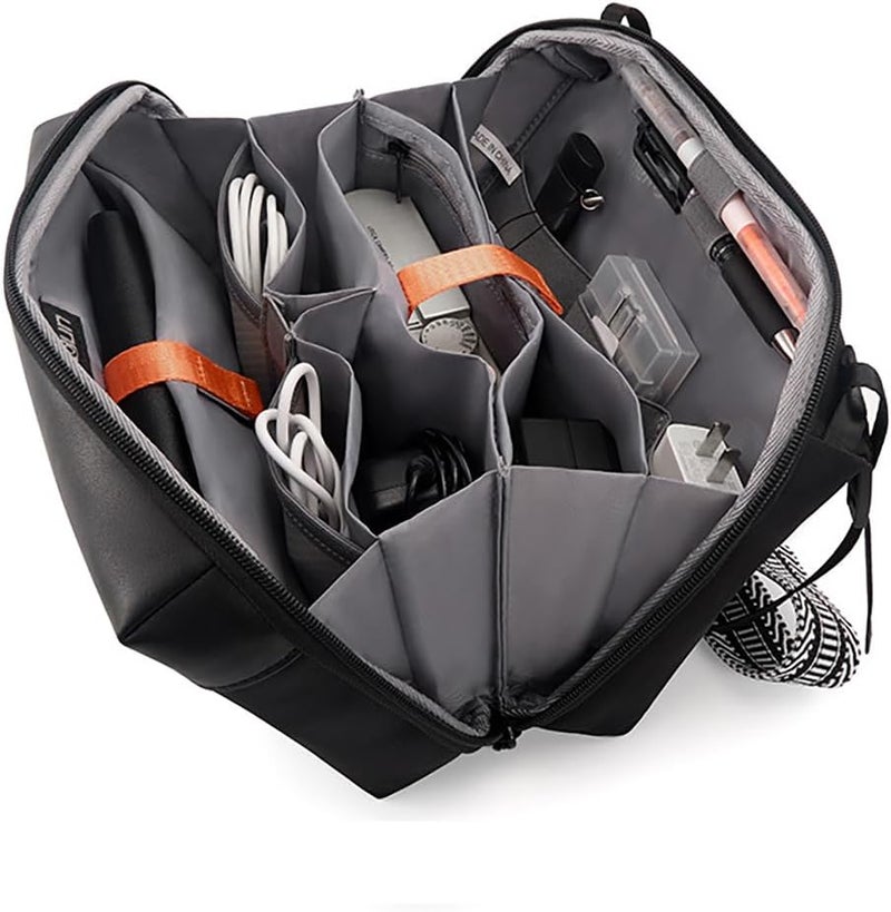 Electronic Organizer Tech Pouch, Waterproof Accessory Storage Bag for Chargers, Cables, Hard Drives, Power Bank, SD/TF Cords, with Removable Card Slots for USB Adapters, Memory Cards, Black - Image 1