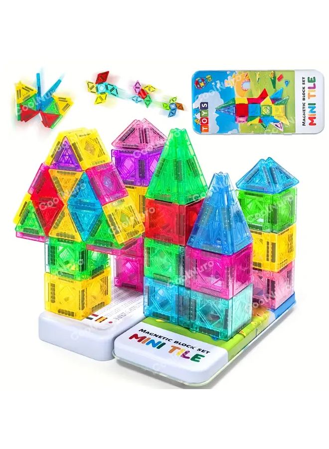 Magnetic Building Blocks Set 28pcs Mini Diamond Shape with Iron Box 3D Colors Pink Green Yellow - Image 1