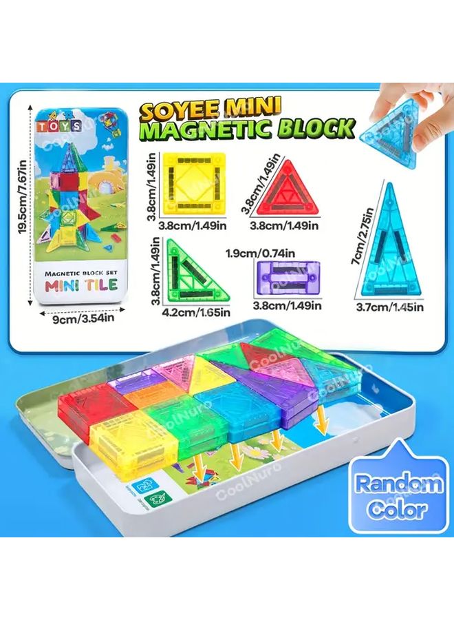 Magnetic Building Blocks Set 28pcs Mini Diamond Shape with Iron Box 3D Colors Pink Green Yellow - Image 2