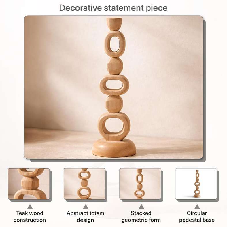 Pan Home Fia Teakwood Abstract Decor Accent 10x10x37cm - Natural - 112ATO9901260 - Image 5