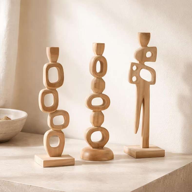 Pan Home Fia Teakwood Abstract Decor Accent 10x10x37cm - Natural - 112ATO9901260 - Image 2