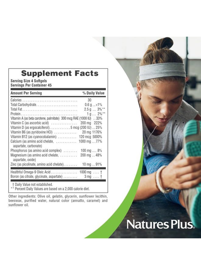 Nature's Plus ناتشرز بلس باور للعظام مع البورون - 1000 ملغ كالسيوم، 180 كبسولة لينة - مكمل دعم العظام والمفاصل، كالسيوم سائل لأقصى امتصاص - خالي من الحليب، خالي من الجلوتين - 45 حصة - Image 5