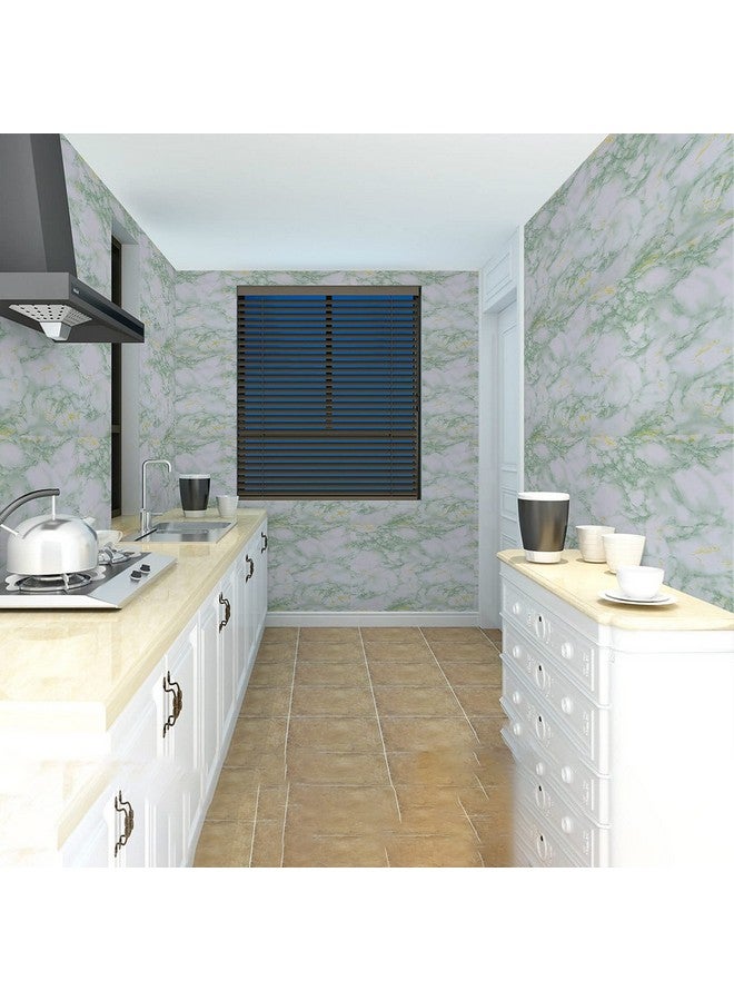 Wolpin Wall Stickers Marble Wallpaper Furniture (45 x 300 cm) PVC DIY Self Adhesive, White and Green Decorative Wallpaper - Image 2