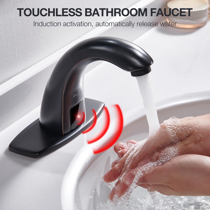 Charmingwater Touchless Bathroom Sink Faucet with Automatic Sensor, Motion Bathroom Faucet with Hole Cover Plate, Oil Rubbed Bronze - Image 2