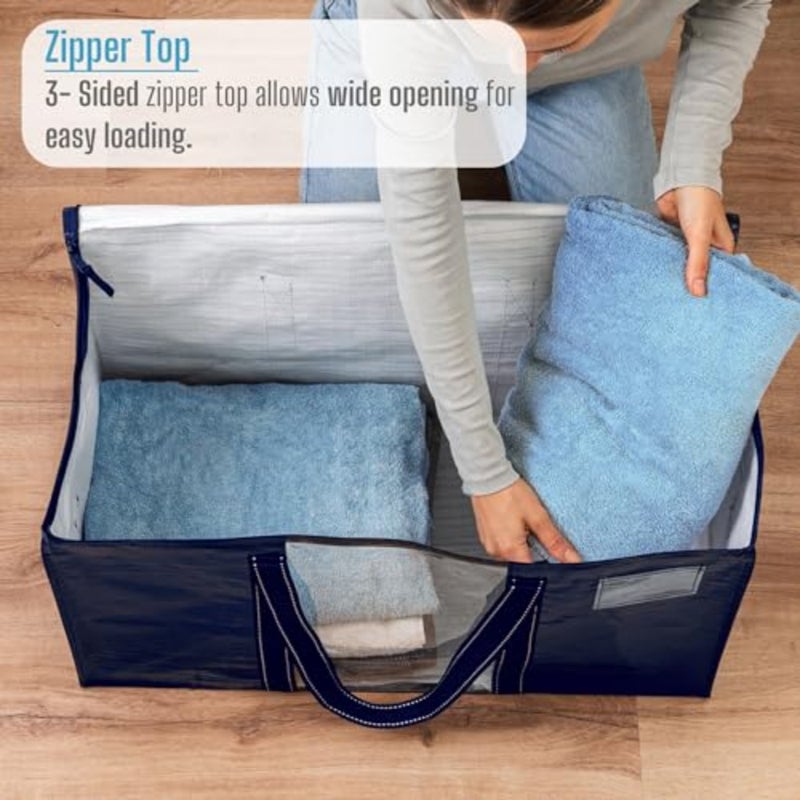 Heavy Duty Moving Bags w/ Window, Extra Large Storage Bag Moving Boxes Alternative w/ Around Handles, Lid, Tag, Zippers, Packing Supplies for College Dorm Clothes Space Saving - Image 5