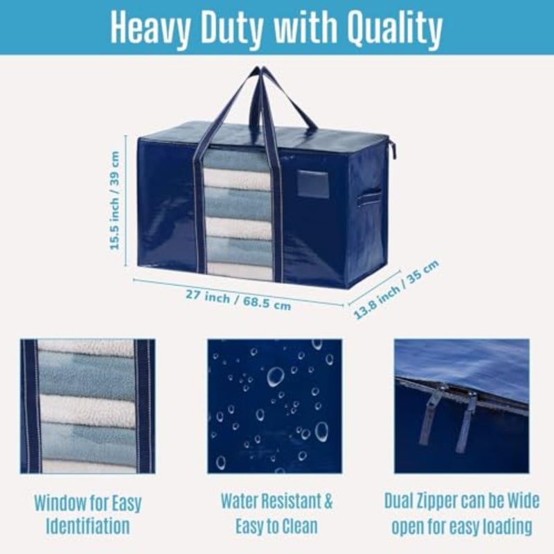 Heavy Duty Moving Bags w/ Window, Extra Large Storage Bag Moving Boxes Alternative w/ Around Handles, Lid, Tag, Zippers, Packing Supplies for College Dorm Clothes Space Saving - Image 3