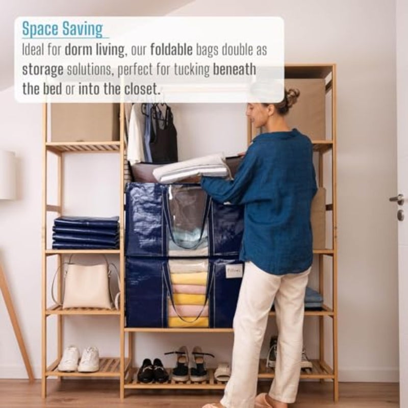 Heavy Duty Moving Bags w/ Window, Extra Large Storage Bag Moving Boxes Alternative w/ Around Handles, Lid, Tag, Zippers, Packing Supplies for College Dorm Clothes Space Saving - Image 4