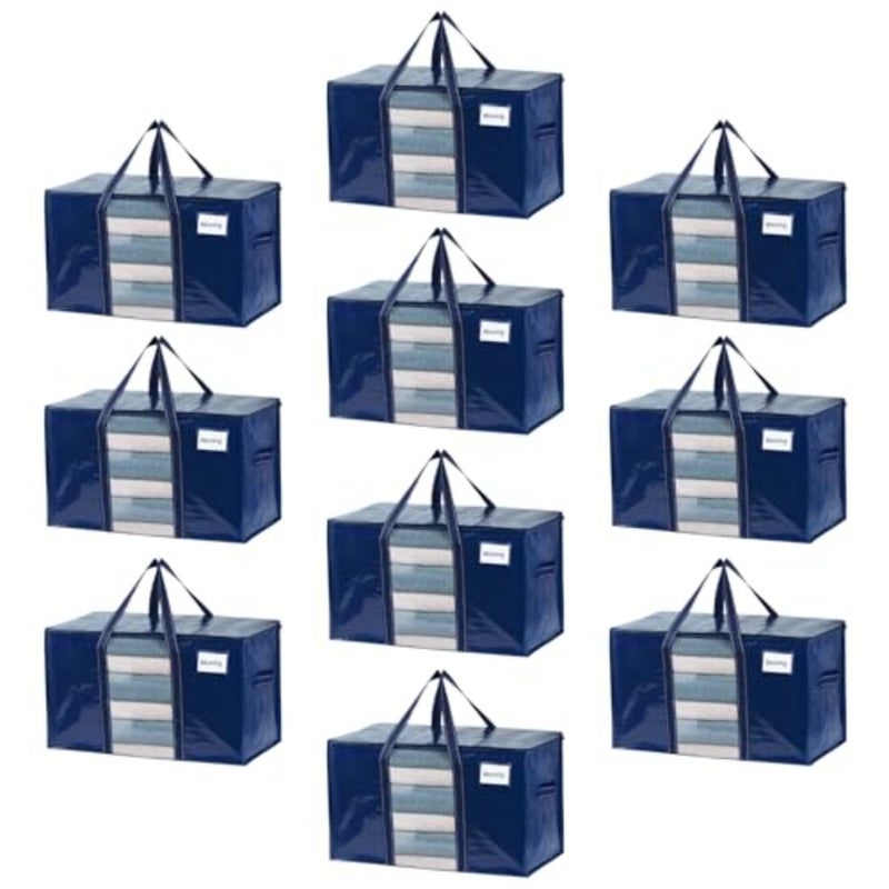 Heavy Duty Moving Bags w/ Window, Extra Large Storage Bag Moving Boxes Alternative w/ Around Handles, Lid, Tag, Zippers, Packing Supplies for College Dorm Clothes Space Saving - Image 1