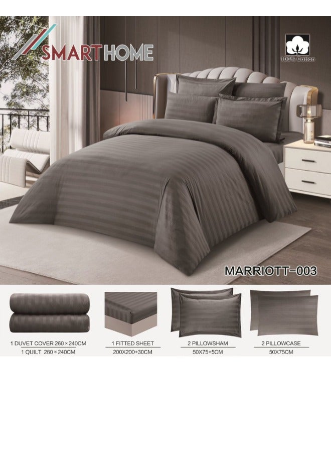 سمارت هوم طقم لحاف فندقي قطن فاخر نفرين نظام وجهين ، مفرش سرير فندقي نفرين 6 قطع مقاس كوين 260X240 سم ، المفرش يناسب سرير مقاس 200X200 سم مصنوع من القطن الطبيعي 100% - Image 1