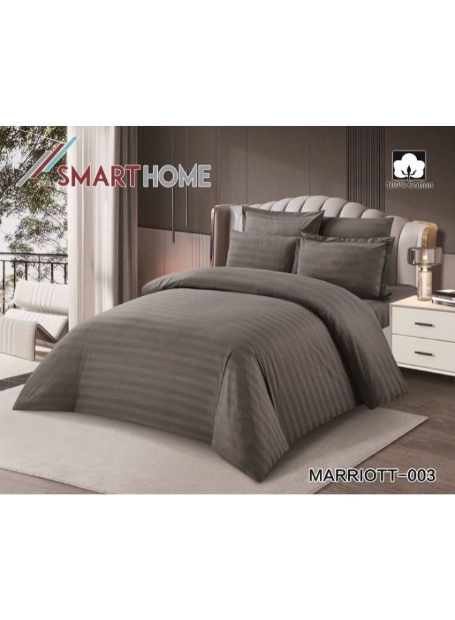 سمارت هوم طقم لحاف فندقي قطن فاخر نفرين نظام وجهين ، مفرش سرير فندقي نفرين 6 قطع مقاس كوين 260X240 سم ، المفرش يناسب سرير مقاس 200X200 سم مصنوع من القطن الطبيعي 100% - Image 2