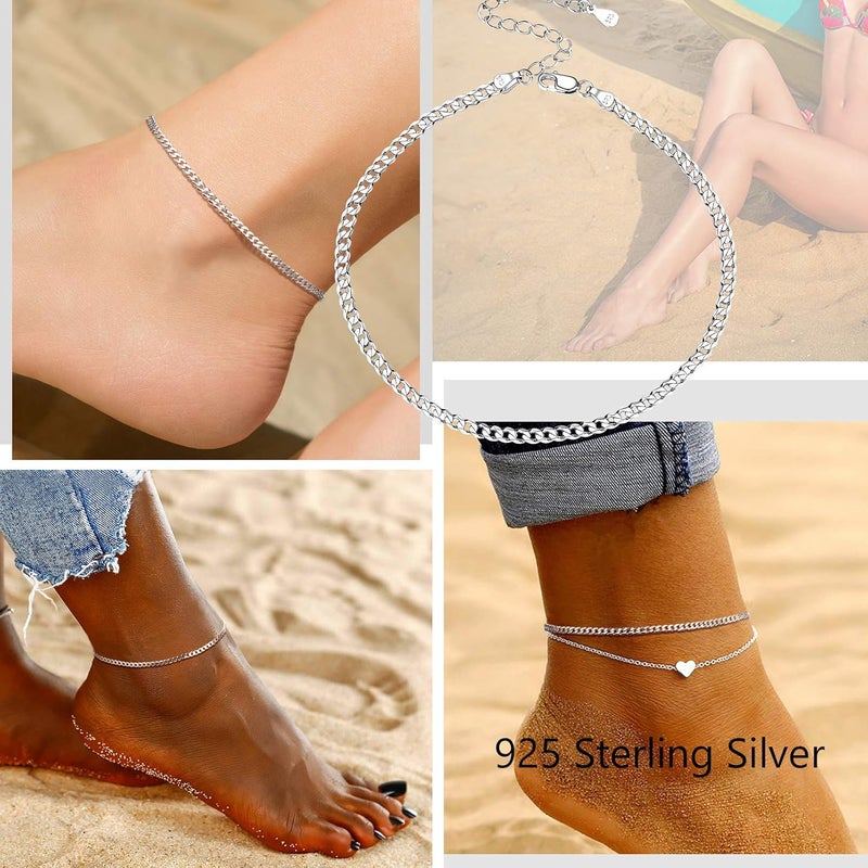 PROSILVER 925 Sterling Silver Ankle Bracelets For Women, Stylish Chain Anklets, Summer Beach Jewelry, 8.6-10.6 Inch Adjustable, Come with Box - Image 2