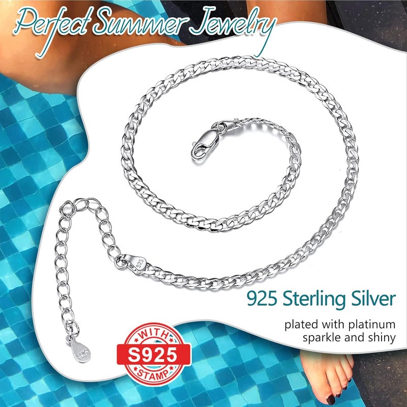 PROSILVER 925 Sterling Silver Ankle Bracelets For Women, Stylish Chain Anklets, Summer Beach Jewelry, 8.6-10.6 Inch Adjustable, Come with Box - Image 3