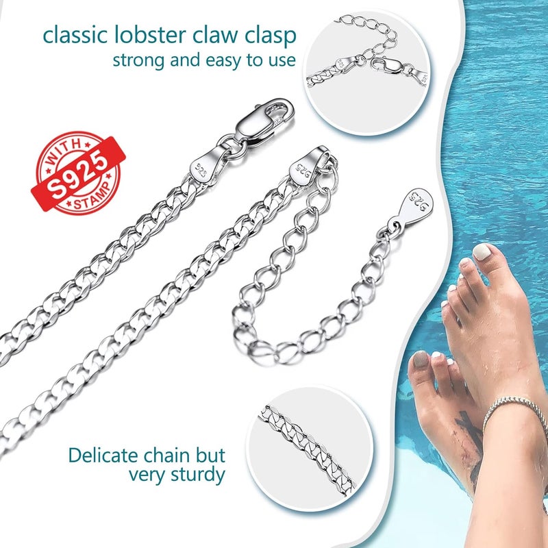 PROSILVER 925 Sterling Silver Ankle Bracelets For Women, Stylish Chain Anklets, Summer Beach Jewelry, 8.6-10.6 Inch Adjustable, Come with Box - Image 5