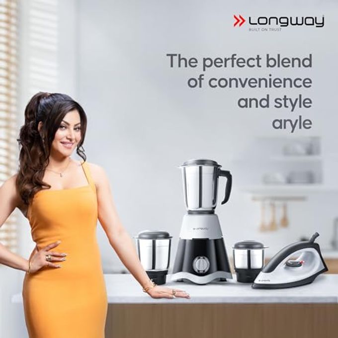 LONGWAY Super Dlx Mixer Grinder with Kwid 1100W Dry Iron | Up to 700 Watt Powerful Motor | 3 Jars for Grinding, Mixing, Juicing | 2 Year Warranty (Black & Gray, Combo Offer) - Image 2