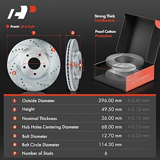 rayihni APremium 1165 inch29591 mm Front Drilled and Slotted Disc Brake Rotors  Ceramic Pads Kit Compatible with Select Nissan Models  Altima 2014 2015 2016 2017 2018 2019 6PC Set - Image 3