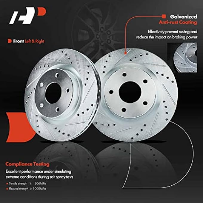 rayihni APremium 1165 inch29591 mm Front Drilled and Slotted Disc Brake Rotors  Ceramic Pads Kit Compatible with Select Nissan Models  Altima 2014 2015 2016 2017 2018 2019 6PC Set - Image 5