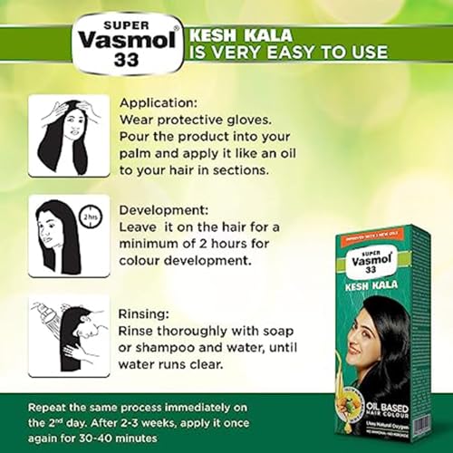 Vasmol Super 33 Kesh Kala 75Ml - Pack Of 4 I Black Colour I Oil Based Hair Colour I Improved With 3 New Oils I No Ammonia, No Peroxide - Image 3