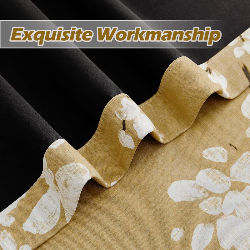 FMFUNCTEX 100% Blackout Floral Curtains for Bedroom  Mustard Yellow Curtain 84 inches Long Blossom Patterned for Living Room  Thermal Insulated Farmhouse Drapes  Grommet Top 2 Panels (White on Yellow) - Image 5