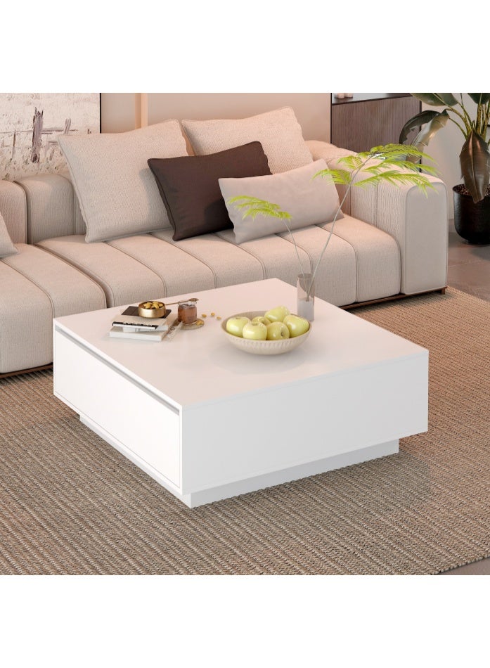 Coffee Table, Multi-Functional Center Table with Storage Drawer, Modern Square Living Room Desk Sofa Side Table for Home Office Coffee Shop, 90*90*35cm (White, CJ028) - Image 1