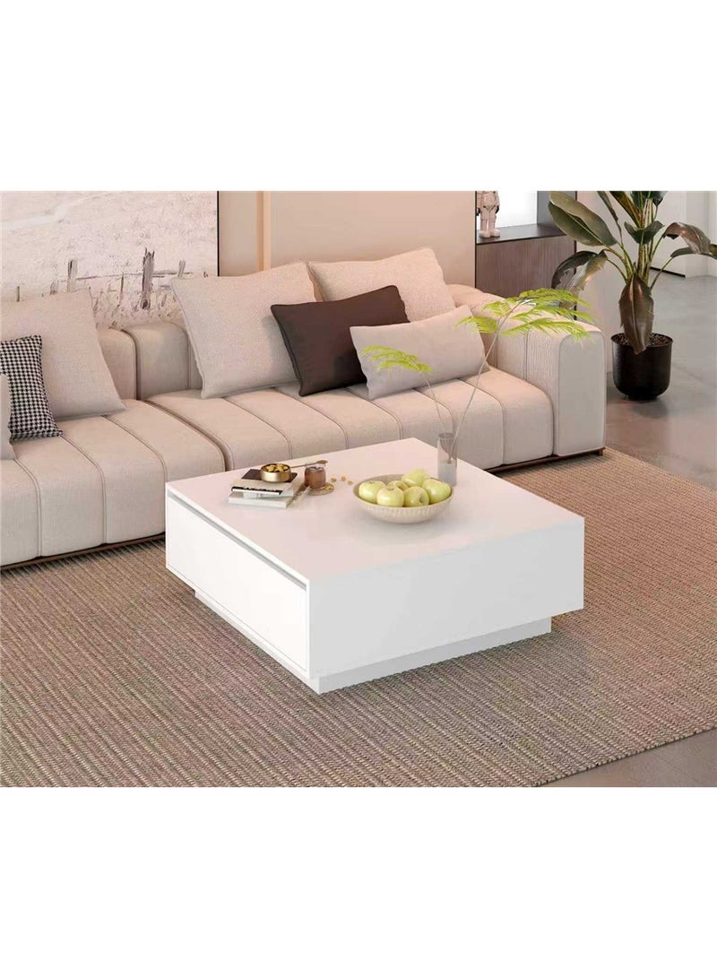 Coffee Table, Multi-Functional Center Table with Storage Drawer, Modern Square Living Room Desk Sofa Side Table for Home Office Coffee Shop, 90*90*35cm (White, CJ028) - Image 3