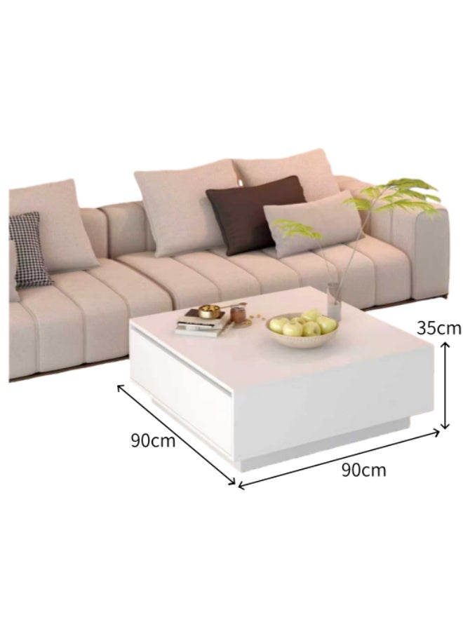 Coffee Table, Multi-Functional Center Table with Storage Drawer, Modern Square Living Room Desk Sofa Side Table for Home Office Coffee Shop, 90*90*35cm (White, CJ028) - Image 4