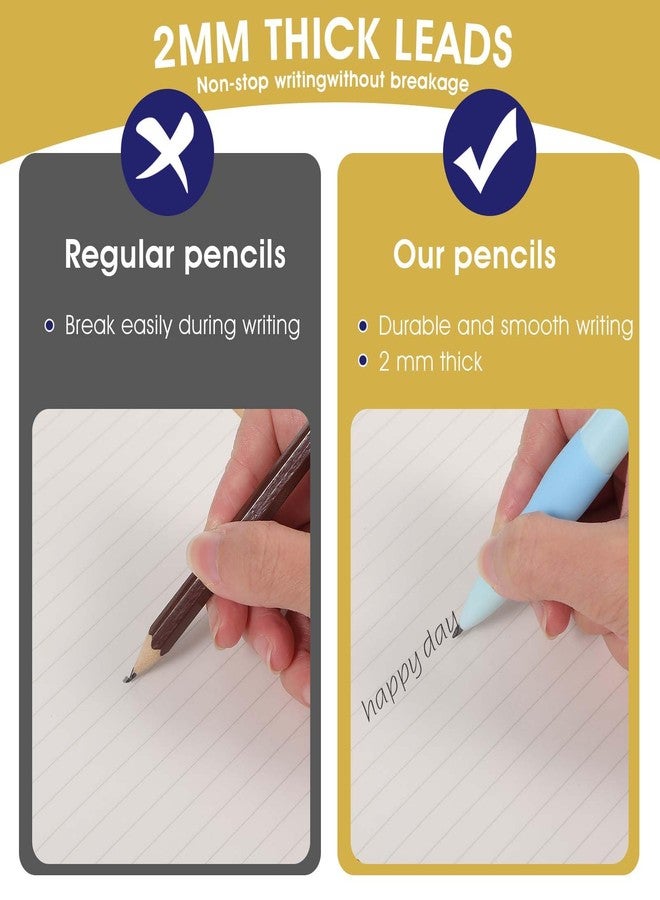 KFHENSOMR Mechanical Pencils Thick Pencils with Comfort Ergonomic Grip, Aesthetic Supplies with 6 Leads Refills, 2 pcs Erasers - 6PCS Colorful 2.0MM Pencil for Writing & Drawing - Image 4