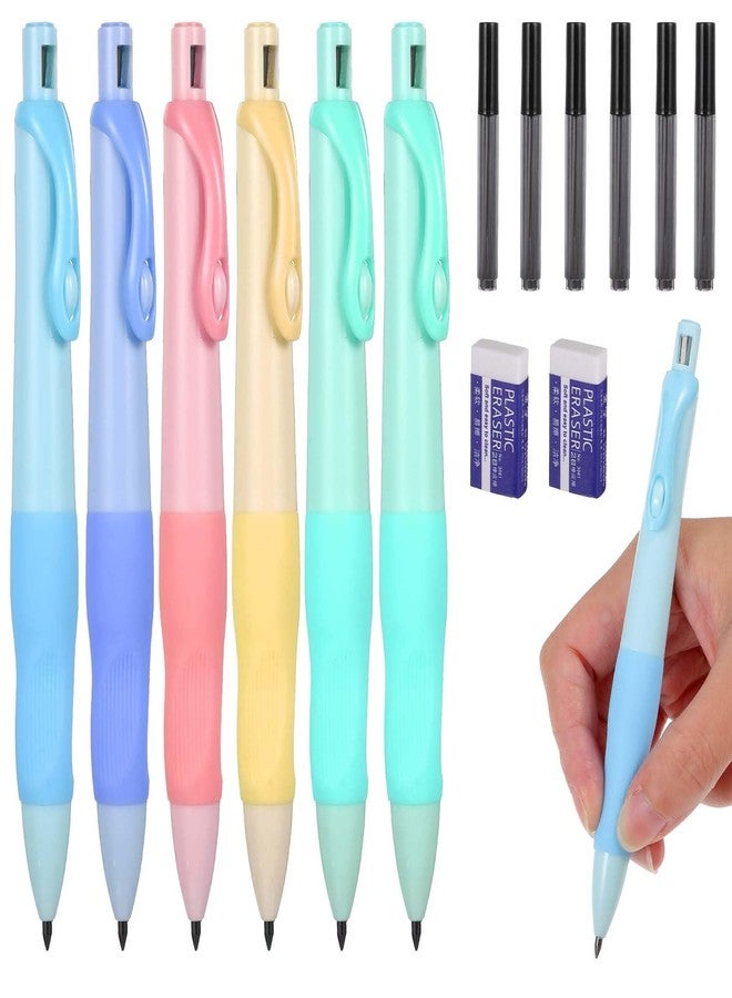 KFHENSOMR Mechanical Pencils Thick Pencils with Comfort Ergonomic Grip, Aesthetic Supplies with 6 Leads Refills, 2 pcs Erasers - 6PCS Colorful 2.0MM Pencil for Writing & Drawing - Image 1