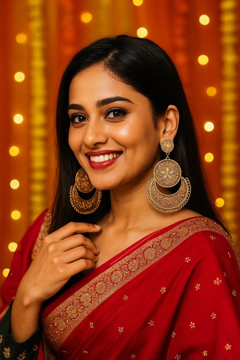 Touchstone Indian earrings for women gold jewelry folklorico chandelier dangle chandbali gypsy statement traditional wedding bridal trendy bollywood accessories in oxidized antique gold tone - Image 4