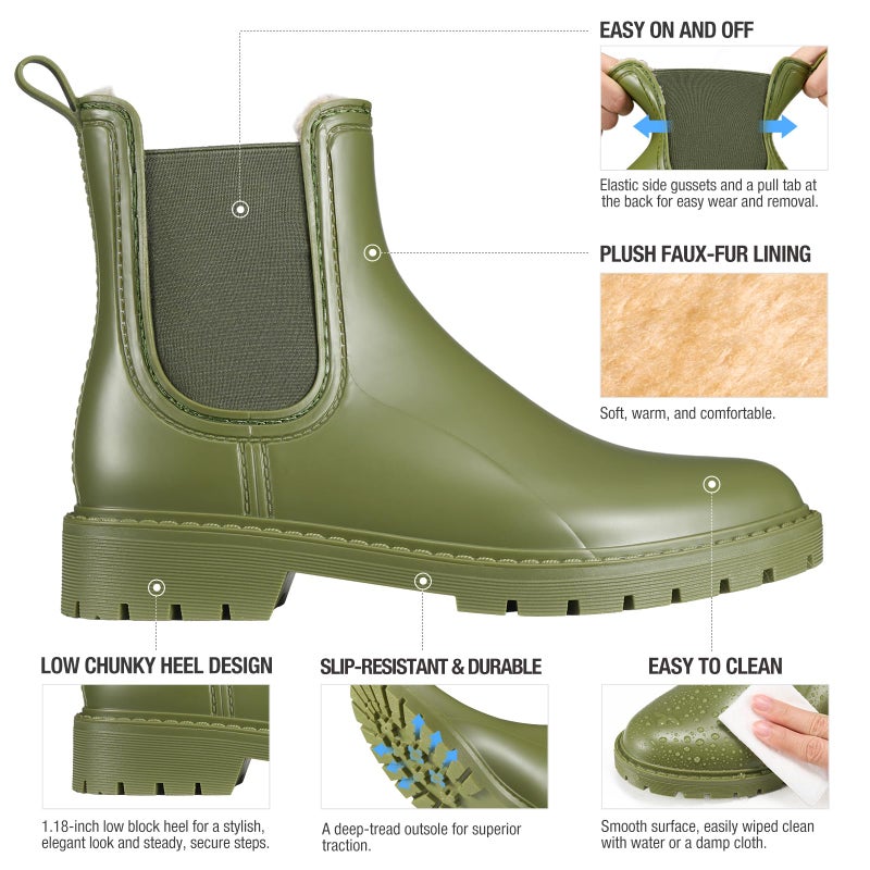 HISEA Winter Rain Boots for Women Waterproof, Womens Insulated Snow Boots Warm, Fur Lined Chelsea Ankle Booties for Autumn and Winter Outdoor Garden Farm Work - Image 5