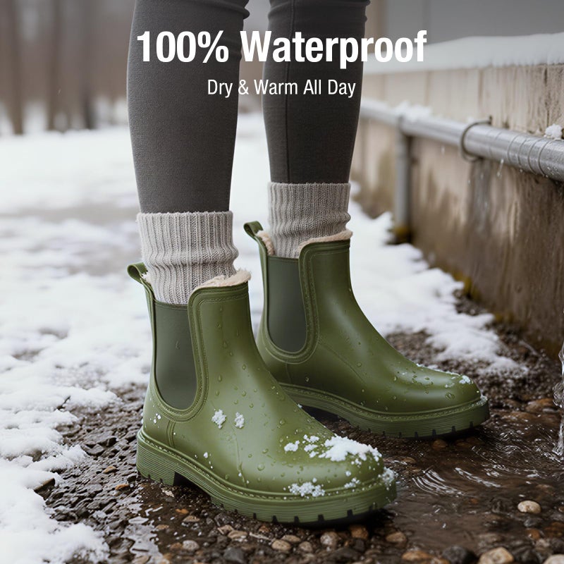 HISEA Winter Rain Boots for Women Waterproof, Womens Insulated Snow Boots Warm, Fur Lined Chelsea Ankle Booties for Autumn and Winter Outdoor Garden Farm Work - Image 3