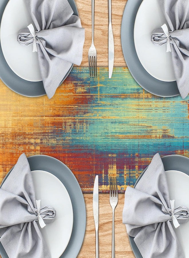 ايلوير مفرش طاولة ريفي بلون برتقالي محروق، مفرش طاولة عتيق بتصميم تجريدي أزرق وبرتقالي، مفرش طاولة قهوة بنقشة صدأ فوضوية، مناسب لطاولة الطعام والمطبخ، ديكور منزلي، 71 بوصة - Image 4