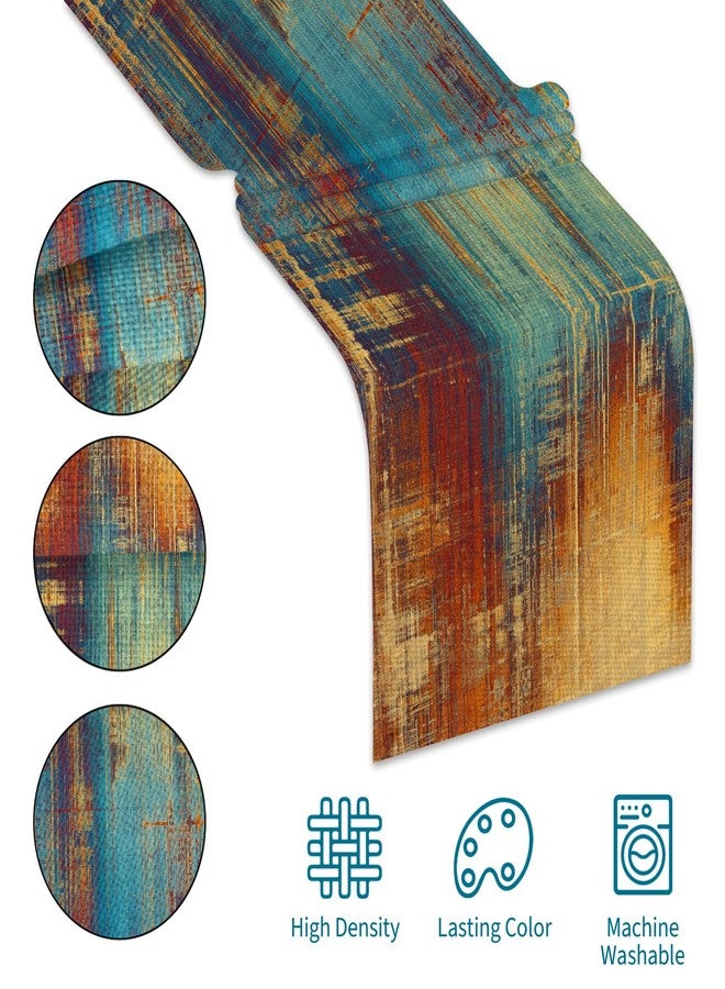 ايلوير مفرش طاولة ريفي بلون برتقالي محروق، مفرش طاولة عتيق بتصميم تجريدي أزرق وبرتقالي، مفرش طاولة قهوة بنقشة صدأ فوضوية، مناسب لطاولة الطعام والمطبخ، ديكور منزلي، 71 بوصة - Image 5