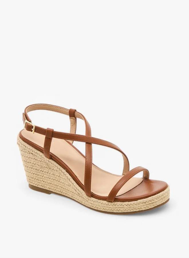 Flora Bella By Shoexpress Textured Cross-Strap Wedge Heel Sandals with Hook and Loop Closure