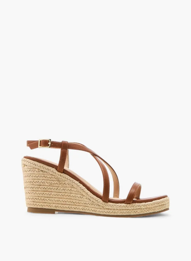 Flora Bella By Shoexpress Textured Cross-Strap Wedge Heel Sandals with Hook and Loop Closure