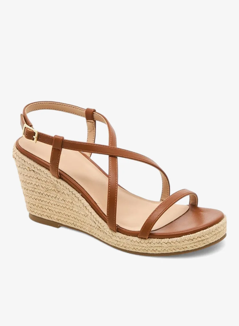 Flora Bella By Shoexpress Textured Cross-Strap Wedge Heel Sandals with Hook and Loop Closure
