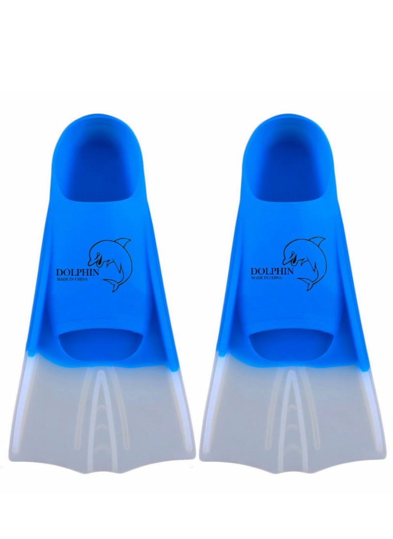 Dolphin Silicone Swim Training Short Fins, Blue/White, Size M (36-38)  - Image 1